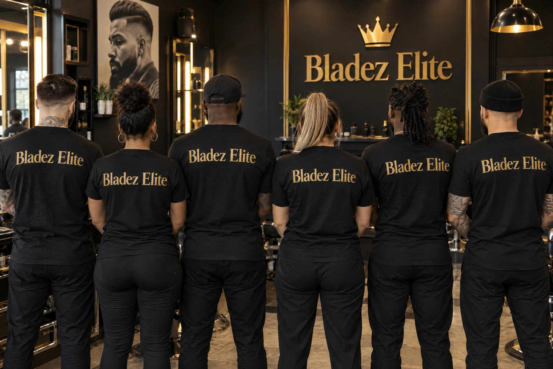 Bladez Elite team wearing black shirts printed with the Bladez Elite name